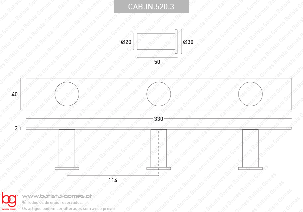 Cabide triplo �20x50 - INOX 304
